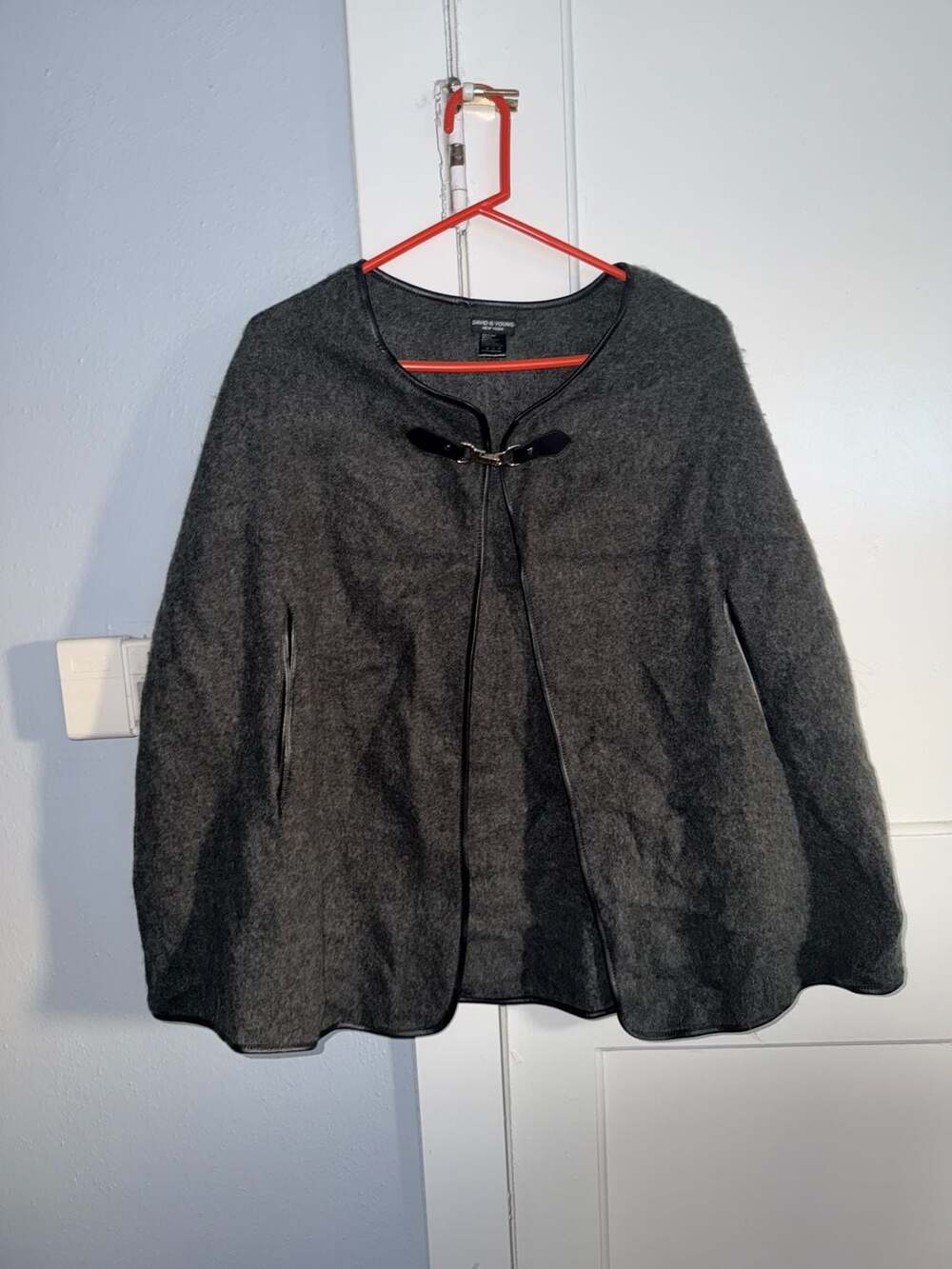David & Young New York Gray Faux Leather Trim Cape One Size